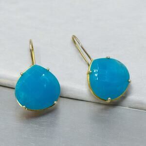 Chateau D' Argent Pierced Earrings Gold over 925 Aqua Cubic Zirconia Dangle